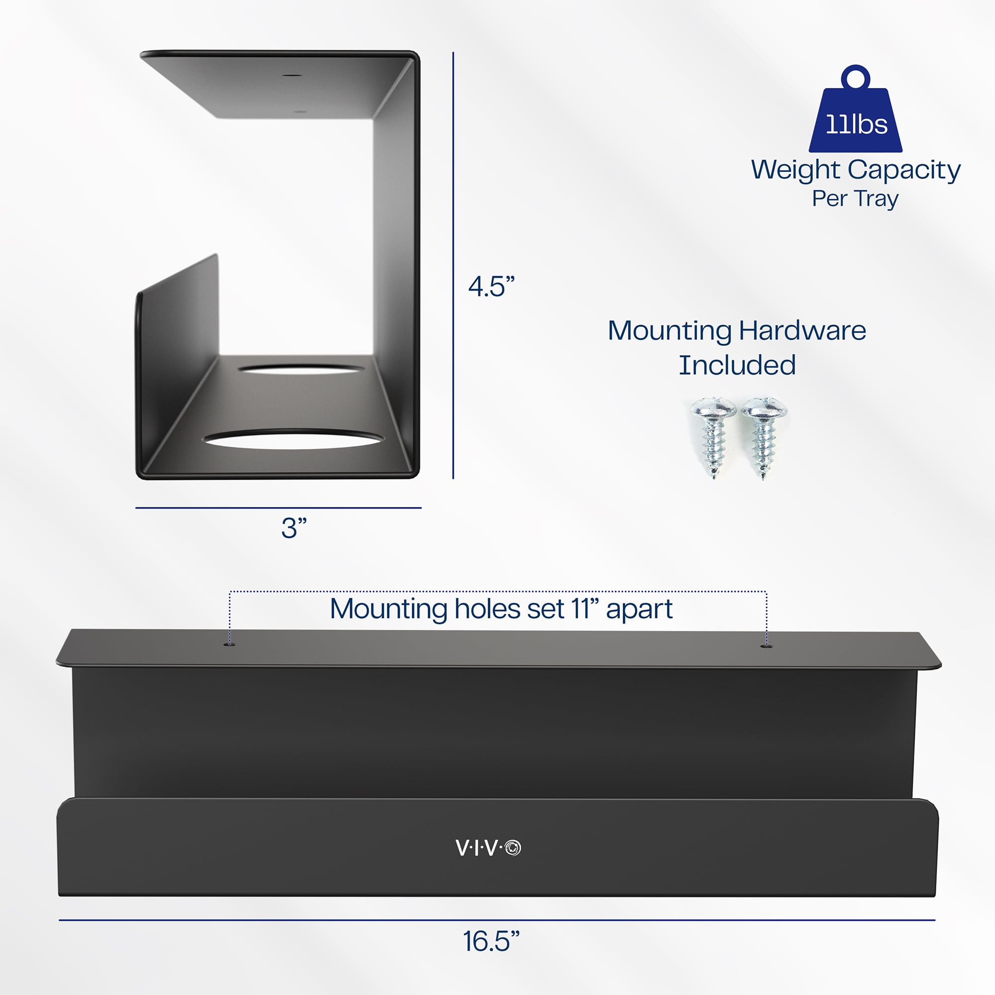 VIVO DESK-AC06-1C Vassoio per la Gestione dei Cavi sotto la Scrivania, Supporto per Ciabatte, Organizer per Cavi, per Ufficio e Casa, Nero, 42 cm | Supporto per ciabatta a basso profilo, organizer per cavi, in acciaio, per ufficio e casa, contiene 5 kg
