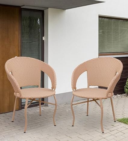 Candid Home Premium Designer Garden/Balcony/Terrace/Coffee/Poolside Patio Wicker Seating Chair Set Outdoor Furniture (ONLY Chair) (D-12, Beige)