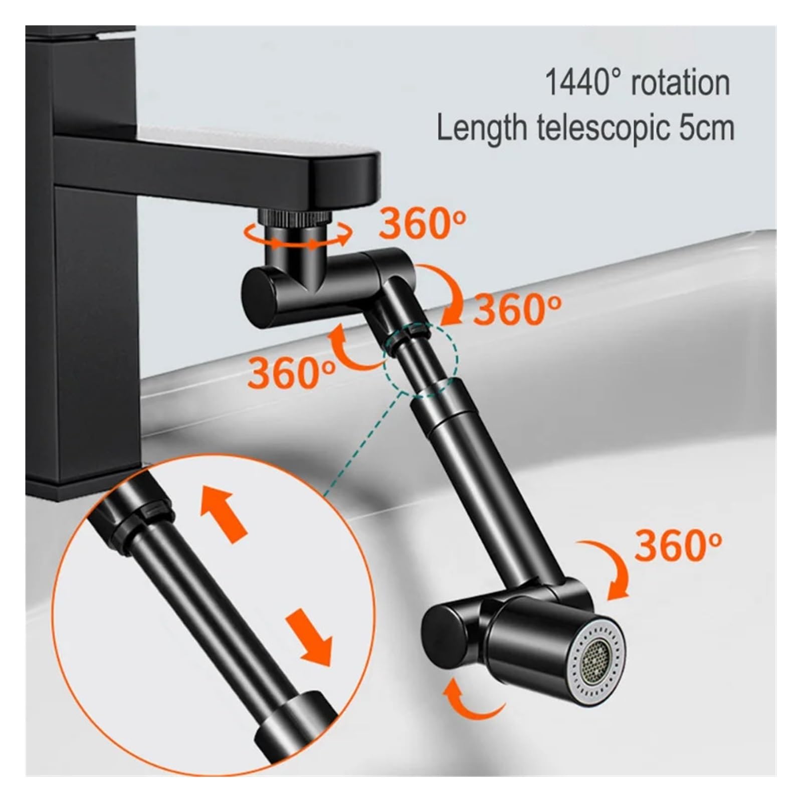 Aireador De Grifo Giratorio Universal Retráctil 1440 °, 2 Modos Salida Agua, Extensor Brazo Robótico, Filtro Salpicaduras For Fregadero Baño Bien Hecho(Dual Modes Black)