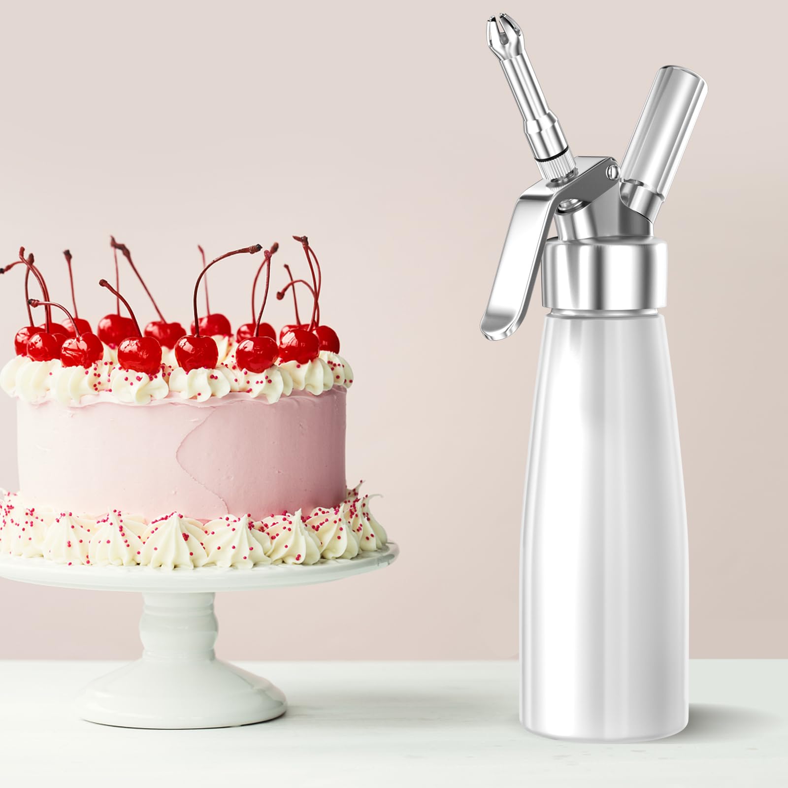 Newaner 500ml Sifone Panna Montata, sifon da Casa e Cucina Alluminio con 3 Ugelli in Acciaio Inox e 1 Spazzola da Pulizza, per Decorazione Torte di Compleanno Pasticceria Panna Gelato e Dessert