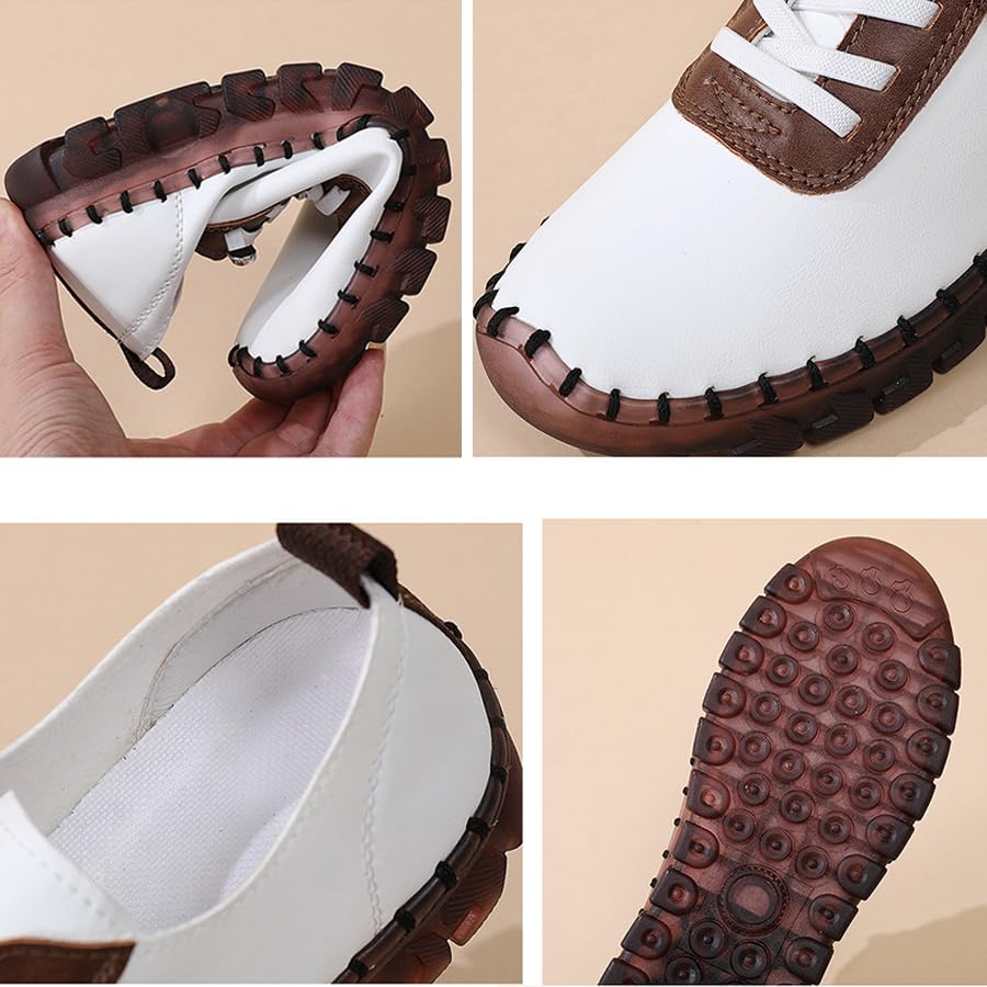 Image of CrazySavage Women's Leather Soft Bottom Flat Loafers Casual Non-Slip Handmade Slip-On Walking Shoes Comfort Driving Orthopedic Pain Relief Lightweight Shoe