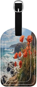 Luggage Tag Set of 2 Red Flowers Luggage Tag with Name ID Card Suitcase Tags Identifiers Privacy Cover Atlantic Coast Leather Baggage Tags Luggage for Women Men Travel 2Pcs