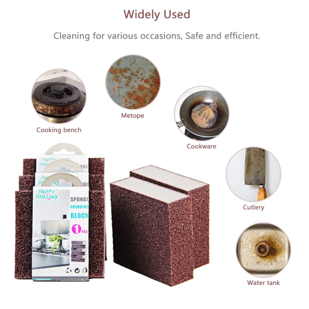 12 pezzi di spazzola in spugna al carborundum, spugne abrasive da cucina, spugne Caspian Stone Pot Clean Brush Rust Eraser Grit Scouring Sponge