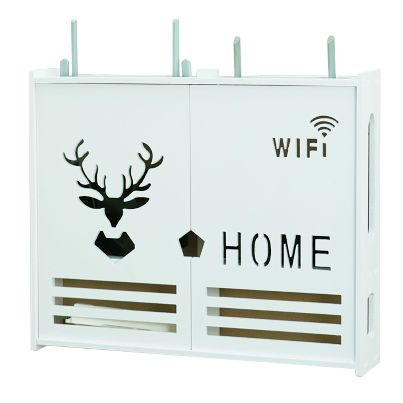 Meiiron One Color 2-Tier Wifi Router Storage Bracket Floating Wall Shelf Wifi Storage Box, Cable Organizer Box Power Strip Hider Protector For Home And Office (Size : 38X9.5x30cm)