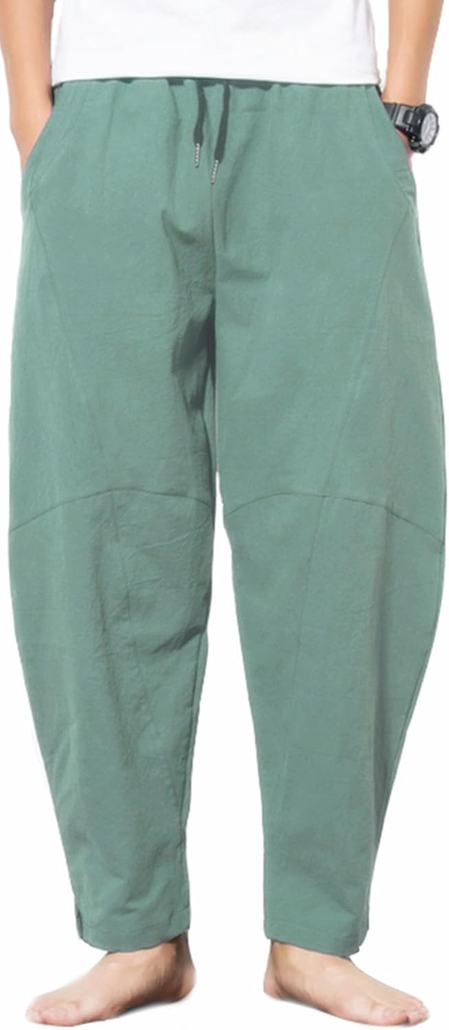 Men's Casual Cotton Linen Pants Elastic Waist Drawstring Beach Summer Lightweight Trousers - Image 2
