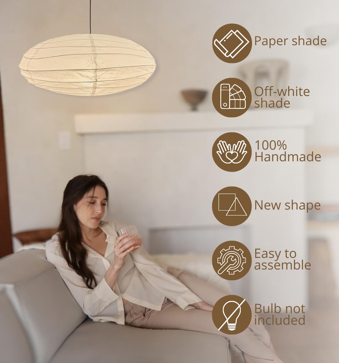 Nogy Lantern Lamp Pendant Light - Paper Lantern Pendant - Off White Paper Pendant Light - Rice Hanging Light, Perfect for Home Decor (Hardwired)