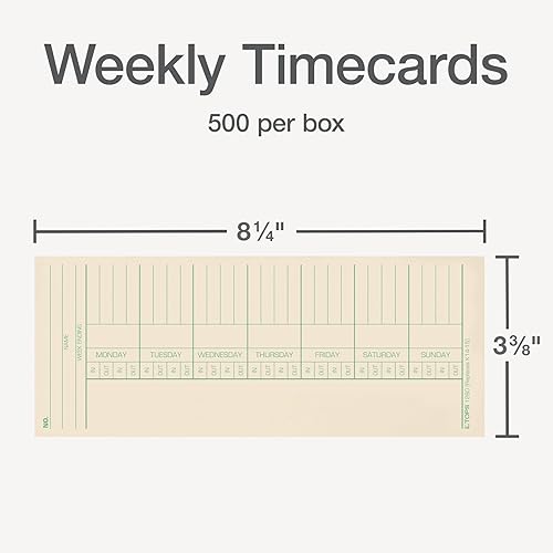 Miniatura 2 de TOPS Tarjetas de tiempo, semanales, 2 caras, días con nombre, 3-3/8 x 8-1/4 pulgadas, Manila, impresión verde/roja, 500 unidades (1260)