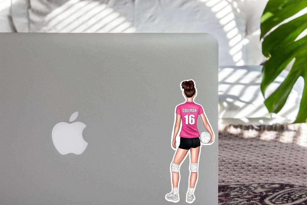 6 Pack Personalized Female Volleyball Stickers | Laminated Labels For Your Water Bottle, Laptop or Phone | Soccer Gift Decals That Last & Won't Peel