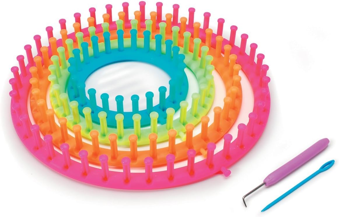 Darice Carryi Round Knitting, Set of 4 with 11, 9, 7-inch and 5-1/2 inch Sizes – Includes 1 Yarn Needle, 1 Loom Pick and a Clear Plastic Carrying Case (1171-58), 4 Piece, Multi Colored