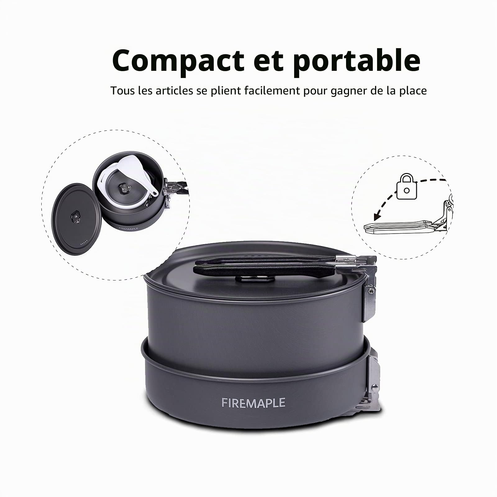Fire-Maple Kit de Casserole Camping, Cookware Kit Batterie de Cuisine Ustensiles Bouilloire, Bols en Éponge pour Randonnée en Plein Air, Randonnée en Camping