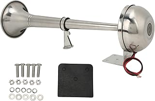 Single Trumpet Air Horn, Truck Boats Car Loud Single Trumpet 328DB 12V 30W VXH1112MAR C Stainless Steel Universal Air Horn for Boats Yachts RVs Trucks Train Lorry