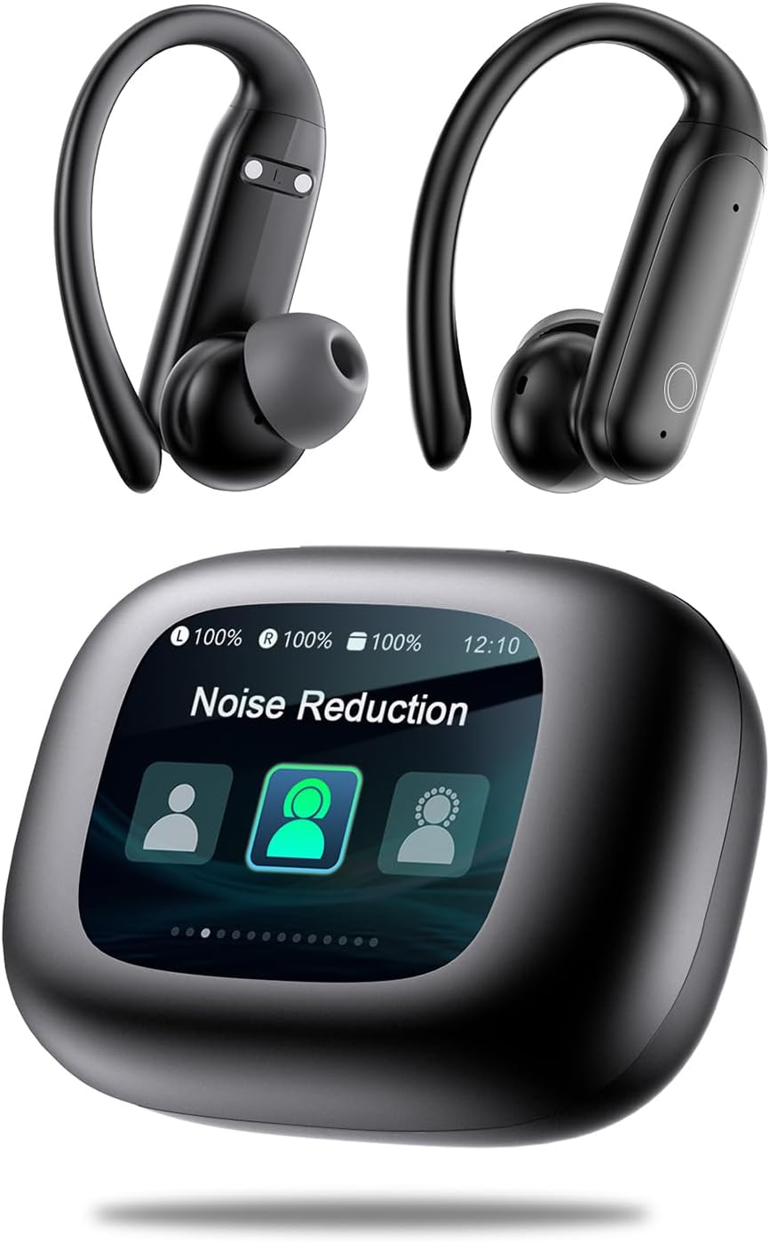 Bluetooth 6.0 Wireless Earbuds, Touch Screen Ear Buds with Charging Case, ANC ENC Noise Cancelling Headphones, 40H Stereo Sound with Deep Bass, Clear Calls for iPhone Android Sports, Black