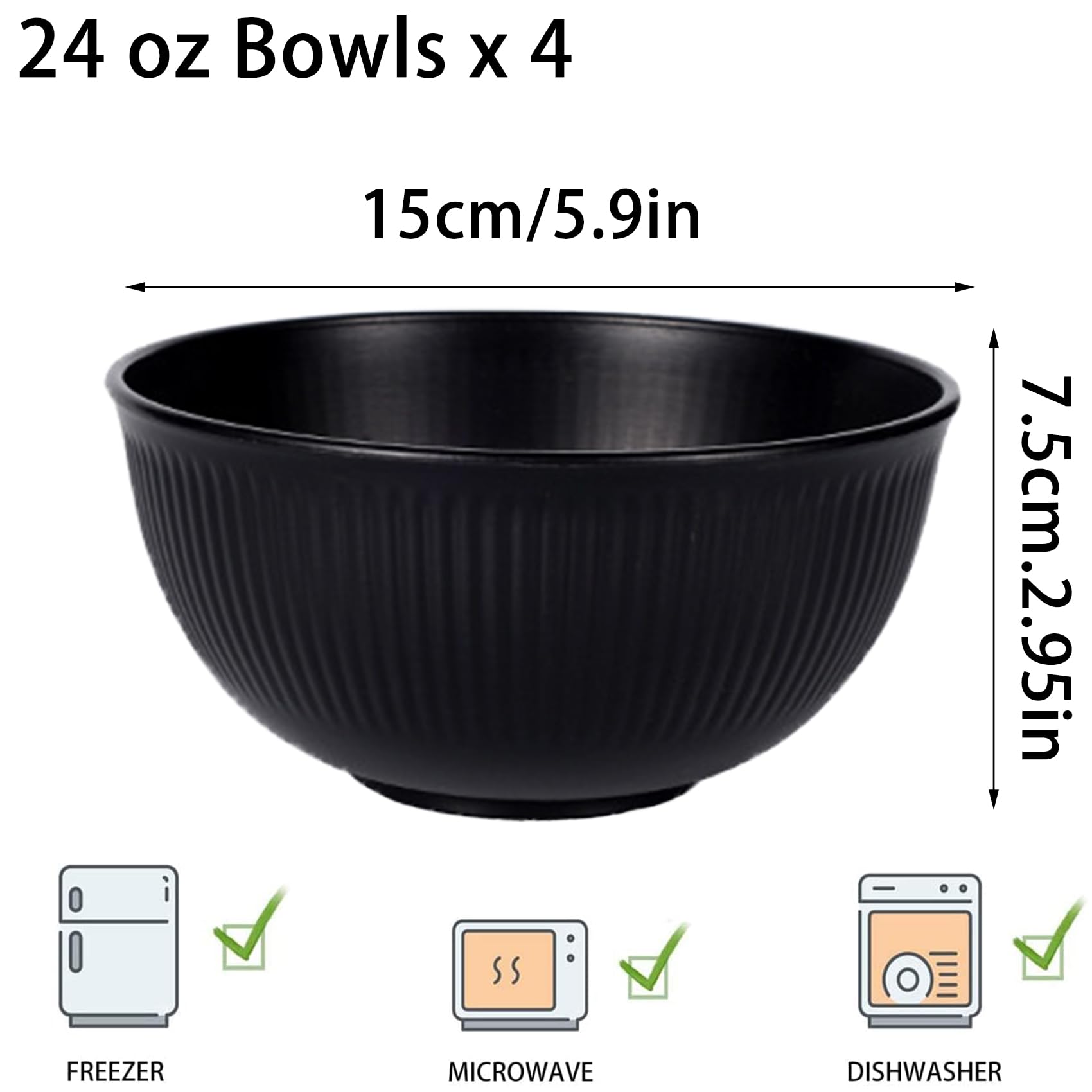 QHNTXQD Unbreakable Cereal Bowls, 24 OZ Lightweight Plastic Bowl Set of 4 - Image 2
