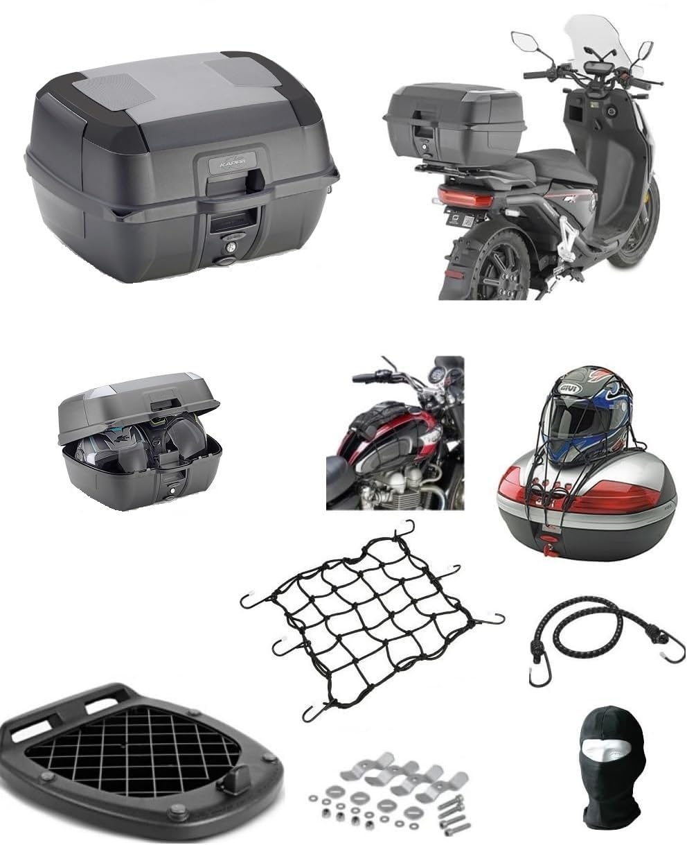 BAULETTO K45NN QUADRO MONOLOCK+PIASTRA+RETE KAPPA PER 2 CASCHI INTEGRALI/JET + ACCESSORI 45LT. INSERTI NERI PER MOTO-SCOOTER CON PORTAPACCHI POSTERIORE COMPATIBILE CON SUZUKI BURGMAN 200 EXECUTIVE