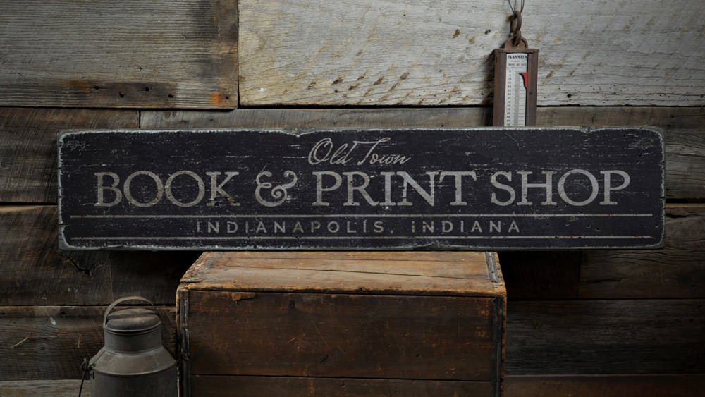 Amazon.com: Book & Print Shop Wood Sign, Personalized Old Town
