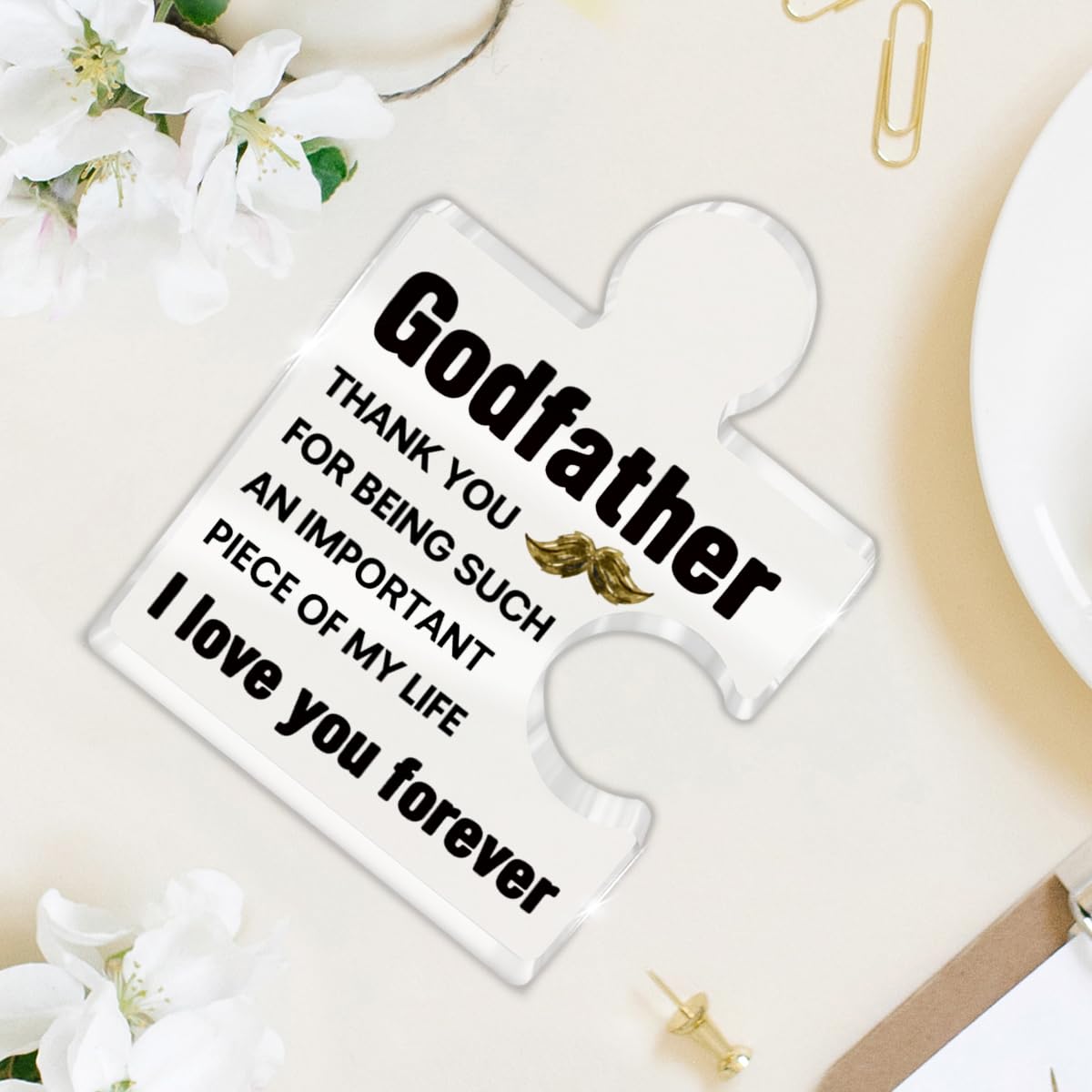 Godfather Gift, Godfather Father's Day Gifts from Goddaughter Godson Godchild, Gifts for God Father Birthday Christmas Fathers Day Acrylic Puzzle Piece Plaque Desk Decorations for Home Decor