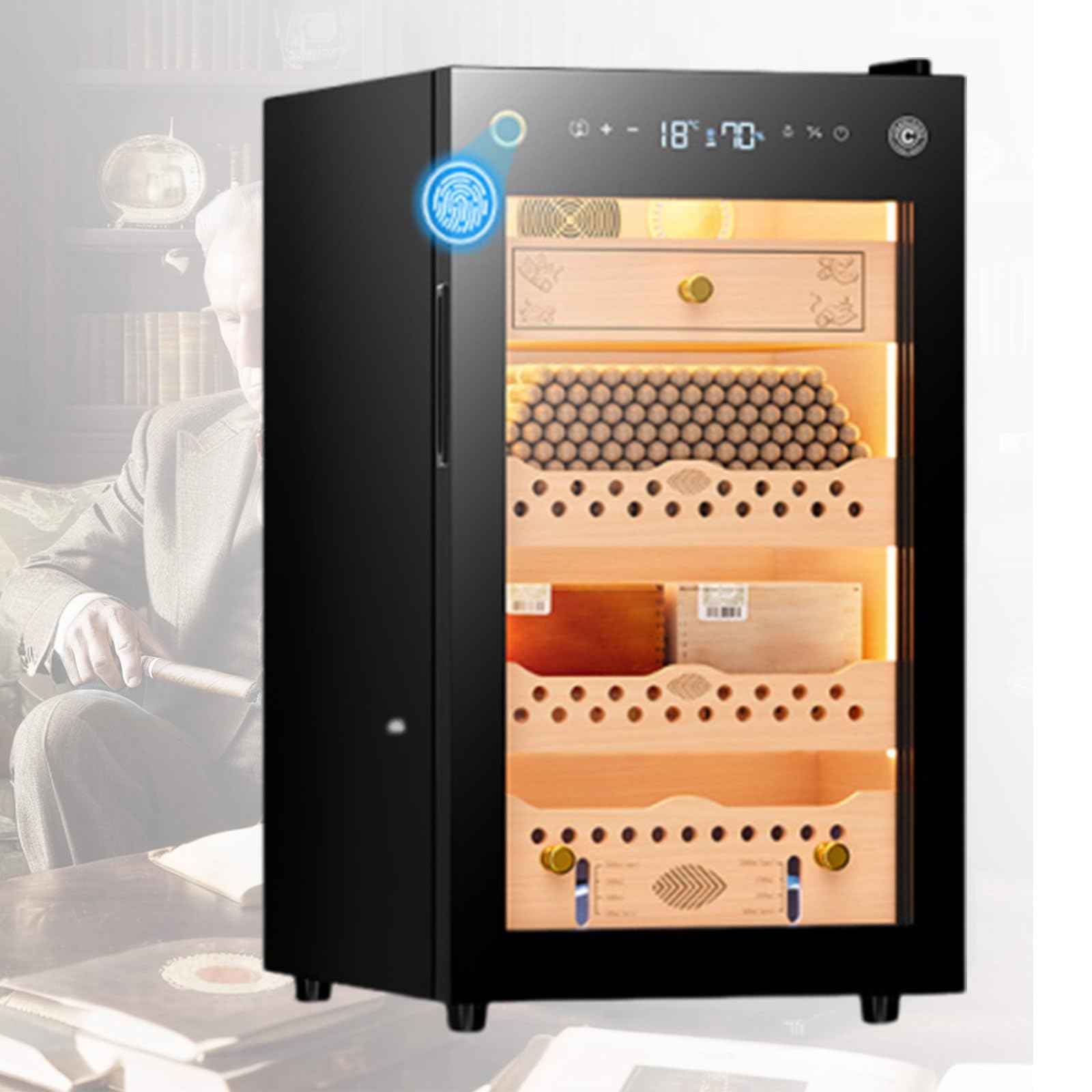 70L Pełne wnętrze z hiszpańskiego cedru Nowa Szafka Humidor, Domowe Przechowywanie I Starzenie Cygar, Może Przechowywać Czerwone Wino Z Hiszpańskiego Cedru Szuflady I Wkładka