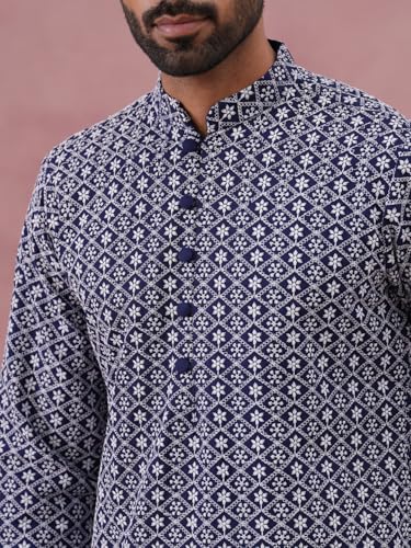 Image of Jompers Floral Embroidered Kurta With Churidar (Blue, L)