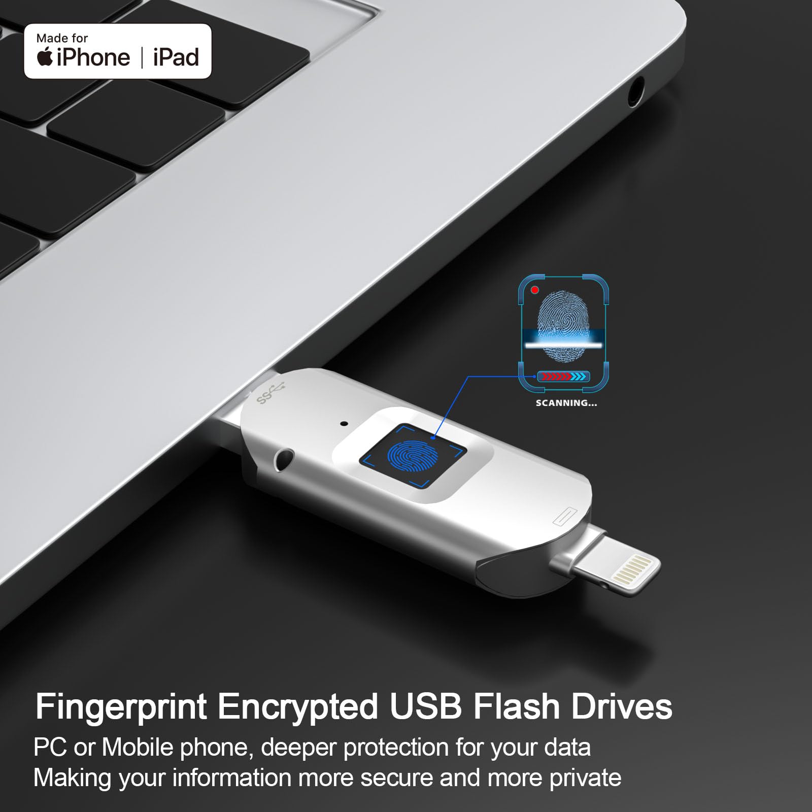 iphoneデータを指紋認証でデータ暗号化 Amazon.co.jp: iPhone USB3.0 暗号化ドライブ 外部ストレージ