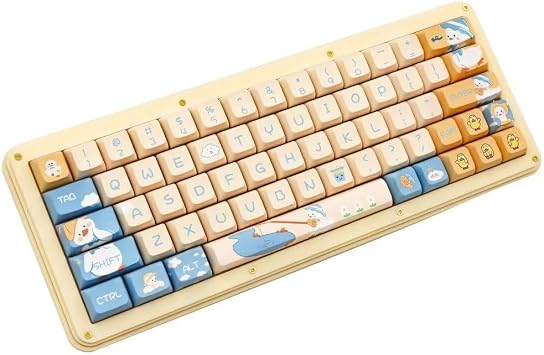 Cute Duck Theme keycaps 144 Key PBT keycaps XDA Custom keycap Set is Suitable for 61/87/104/108 Cherry MX Switch and Other Mechanical Keyboards