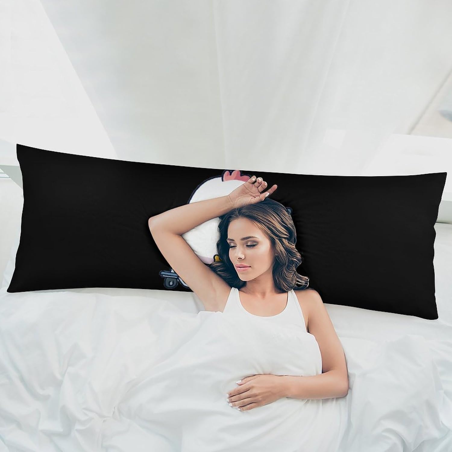 Cute Chicken in Wheel Chai Body Pillow Cover Long Cushion 18.9x53.1 Inch | pillowcase,bed decor,farmhouse,sofa