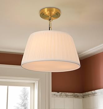Electro bp; 12.6”Dia White Pleated Fabric Drum Shade Ceiling