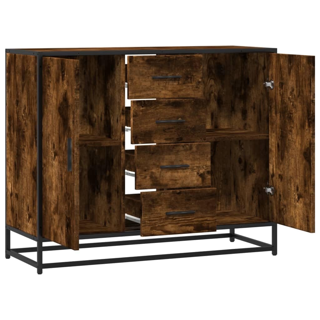 Credenza Rovere Fumo 92x35x76 cm in Legno Multistrato e Metallo