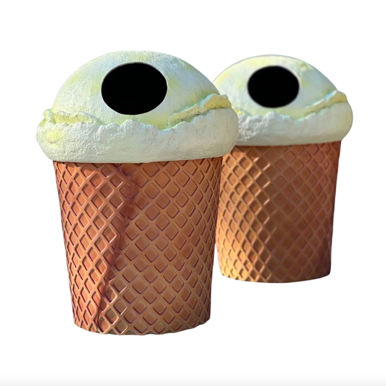 The King's Bay Pair of Vanilla Ice Cream Cone Trash Cans