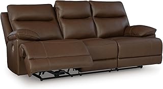 Signature Design by Ashley VonRyan Power Reclining Sofa, Top Grain Leather Seating, Zero-Gravity Recliner Couch, Living Room Furniture, Tobacco Brown, 92-Inch