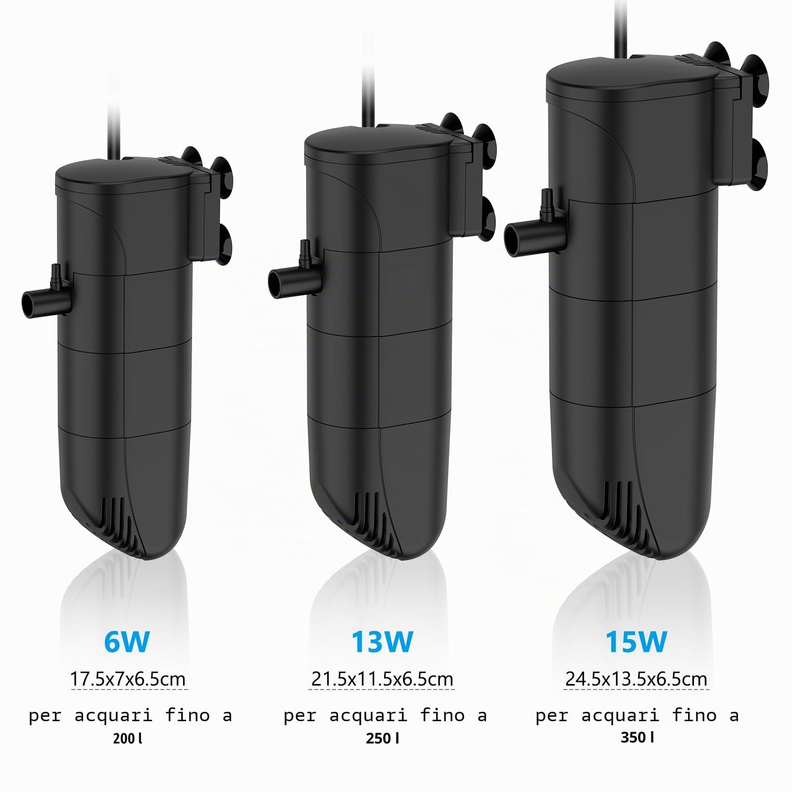 fishkeeper Filtro per acquario da 13 W, flusso regolabile 700 l/h, pompa per acquario con filtro, filtro interno per acquario a tre livelli con carbone attivo e spugna, filtro per acquari piccoli fino