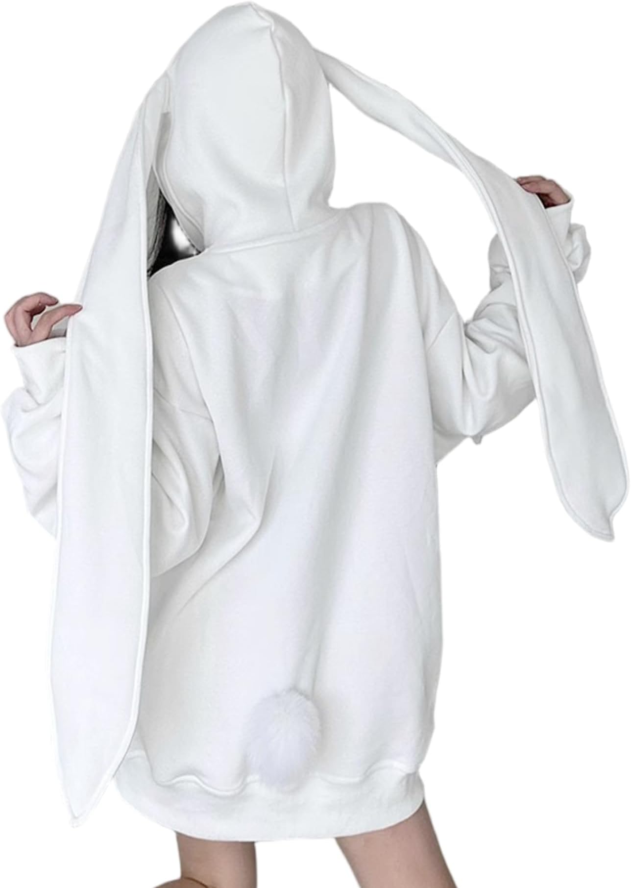 Kawaii Hoodie, Bunny Jacket with Long Ears, Y2K Long Sleeve Zip up Hoodie with Pockets, Casual Sweatshirts Cute Style Halloween Costume for Women