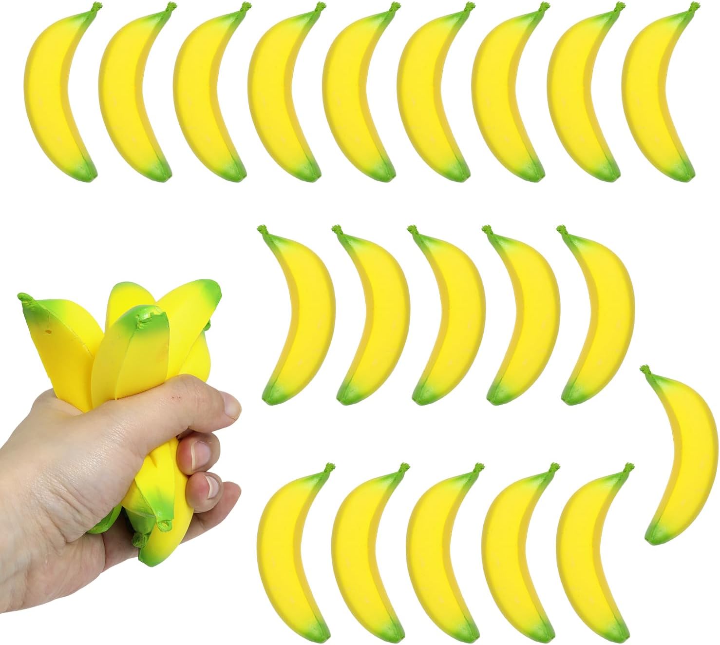 20 Pcs Banana Stress Toys Stretchy Banana Fidget Toys Bulk Mini PU Squeeze Toys for Kids Adults Stress Relief Party Favors Bag Fillers or Xmas Gift