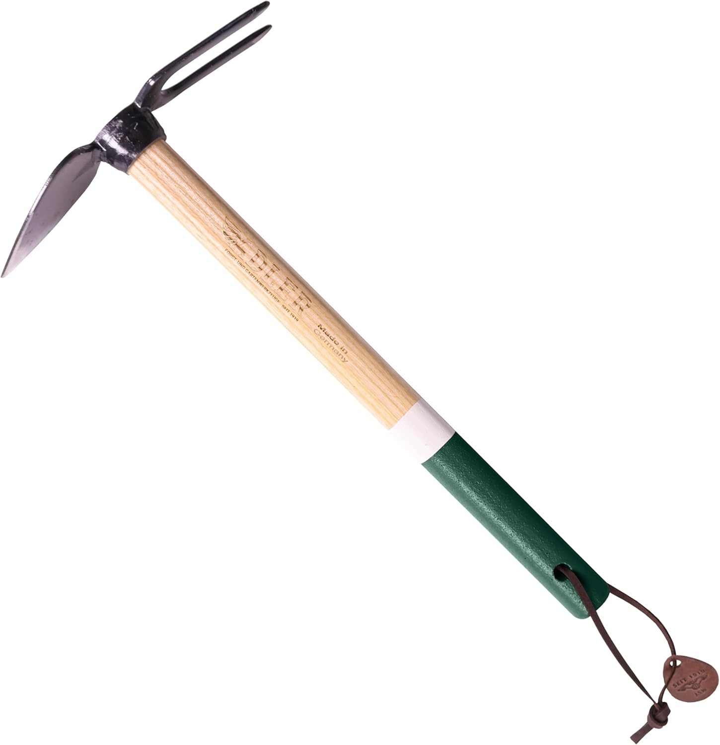 Adler – Made in Germany – Daisy Pointed Garden Hoe and Cultivator – Durable Steel Head & 18" Ash Wood Handle – Weeding, Soil Loosening, Digging & Sowing – Green Multi-Use Lawn Tool (AG11)