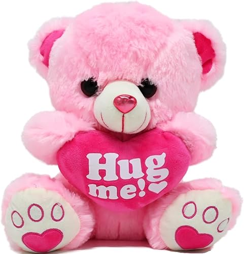 CAMIRUS Oso de peluche de San Valentín de 13.5 pulgadas, oso de peluche rosa con almohada de corazón rosa Hug Me, regalo para el día de San Valentín