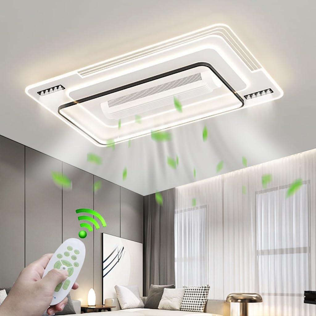 LYSDjia Low Profile Ceiling Fan with Light 110cm Modern Flush Mount Ceiling Fans with Remote Control Large geometric design Timing Dimmable Bladeless Fan for Indoor Bedroom Living Room Kitchen