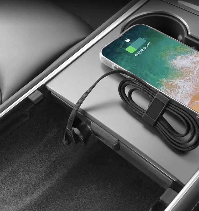 Miniatura 6 de Paquete de 2 cables USB-C para Tesla modelo Y3,90 en ángulo recto trenzado plano PD QC3.0 cable de carga (USB-C a Lightning y USB-C a USB-C) se