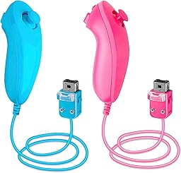 SWeien Nunchuck Controller, 2 Pack Nunchuck Controller Replacement for wii Nunchuck Controller Joystick Gamepad, Compatible with Nintendo Wii & Wii U Console（Pink & Blue）
