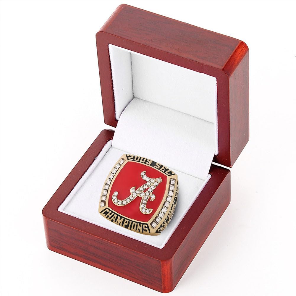 Bague De Championnat De Football Américain UA Bague De Champion De Football 2009 avec Boîte Prix du Vainqueur De Rugby Meilleur Cadeau pour Les Anciens Fans De Sport