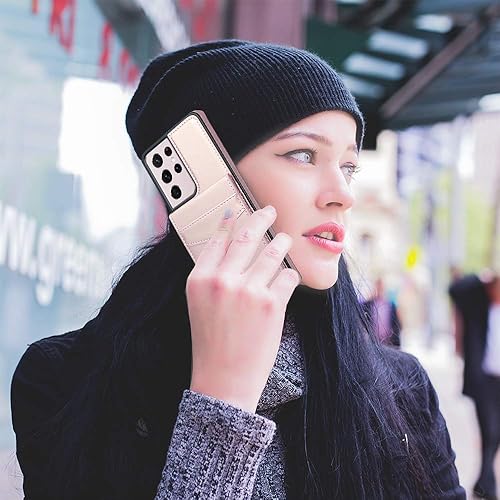 Miniatura 6 de LakiBeibi Funda para Samsung Galaxy S21 Ultra, funda para teléfono S21 Ultra, funda de piel ligera de doble capa con tarjeteros, funda protectora