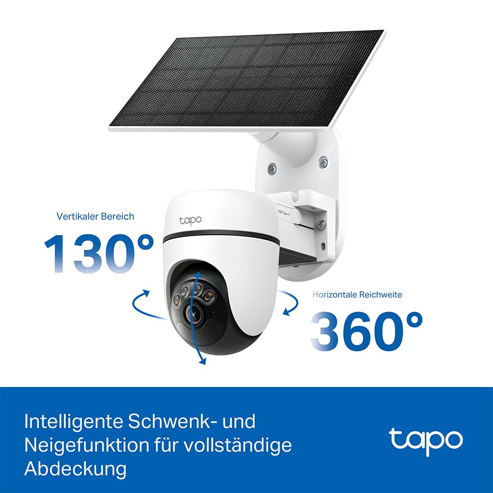 Tapo C610 KIT 2K 360° Solar Überwachungskamera Außen (Akku 6700 mAh, Farbnachtsicht, WLAN 2,4 GHz, KI-Erkennung, Licht- & Ton-Alarm, lokale Speicherung über microSD-Karte oder H500-Homebase)