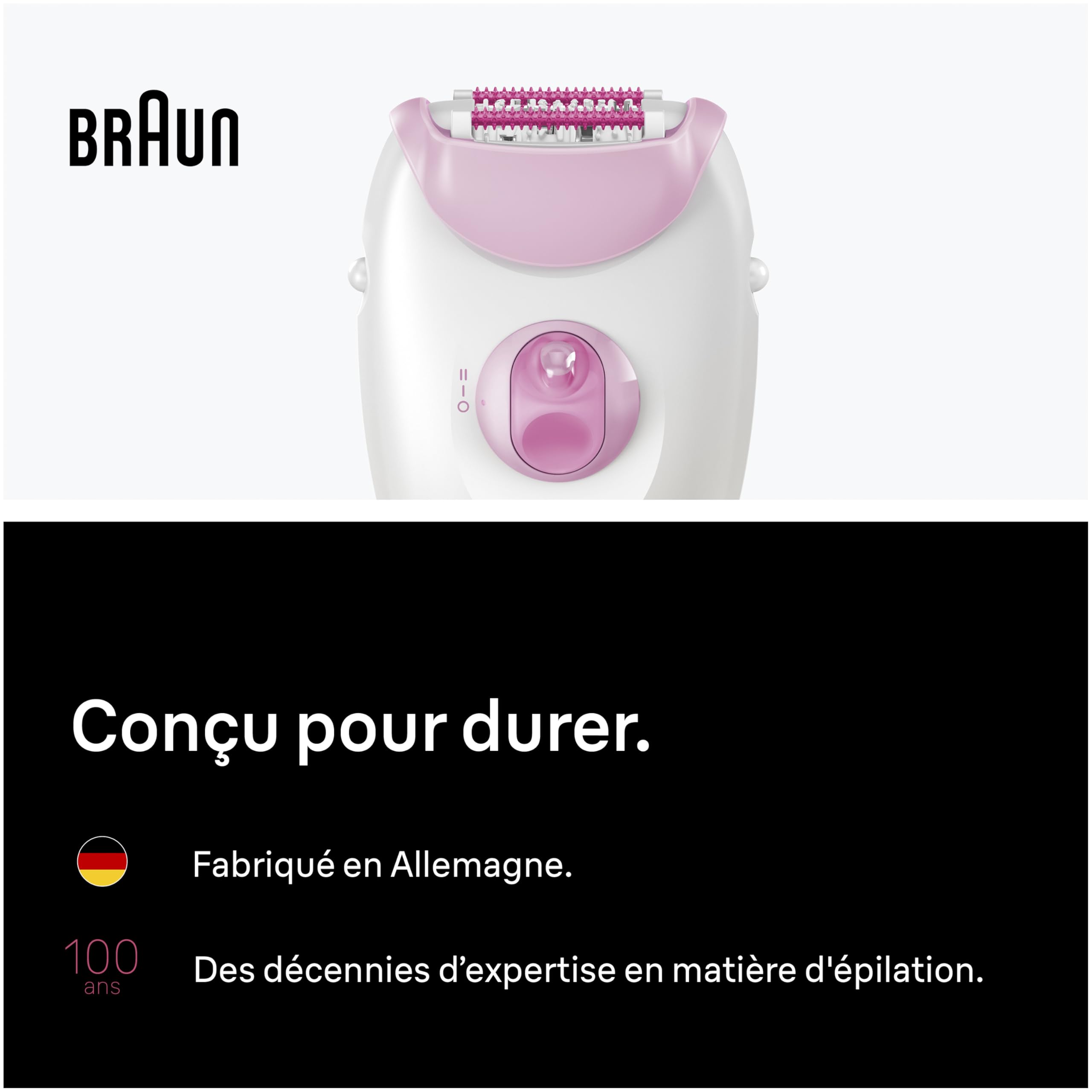 Braun Epilateur Electrique Femme Silk Epil 3 3-032, Rose – Voyant Intelligent, sur Secteur, Coffret Epilation Facile avec Tête de Rasage, Sabot Tondeuse