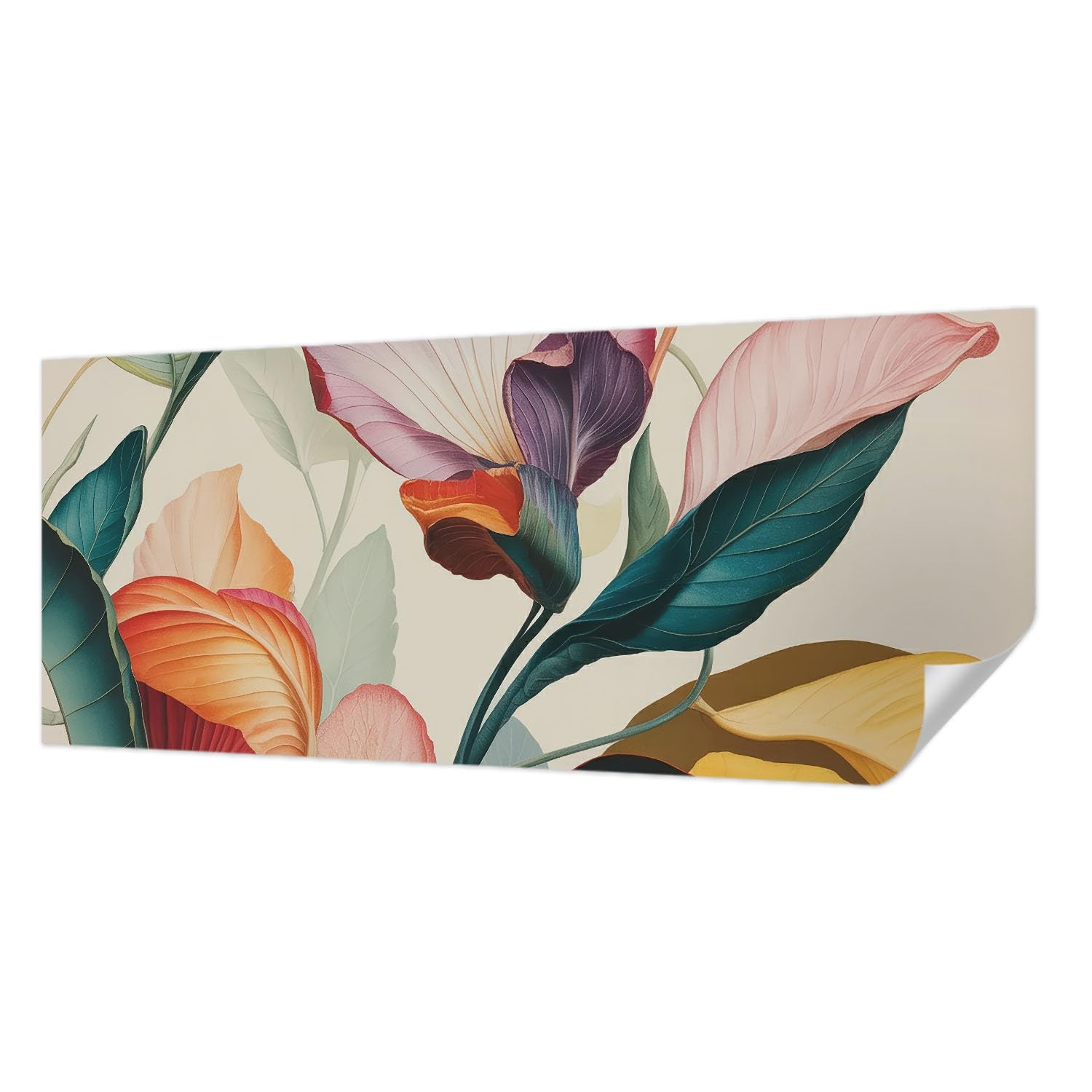 Revêtement mural autocollant pour chambre à coucher avec grand motif floral coloré