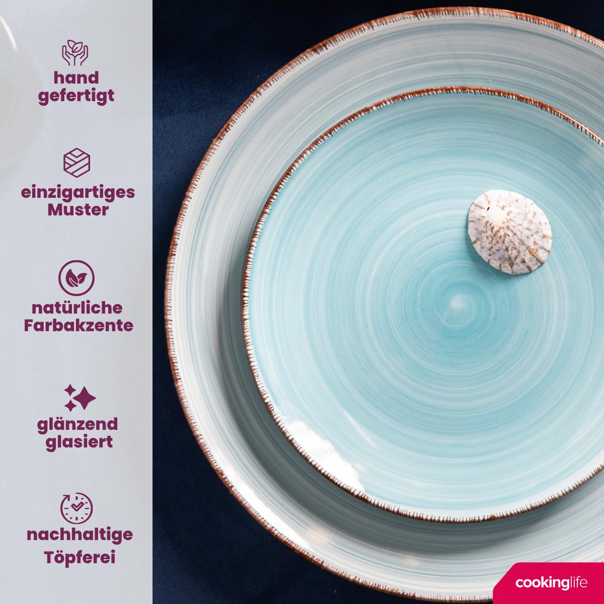 Cookinglife Delice | Speiseteller 6-teilig | Keramik | Essteller 26.5 cm | blau | spülmaschinenfest | mikrowellenfest | backofengeeignet