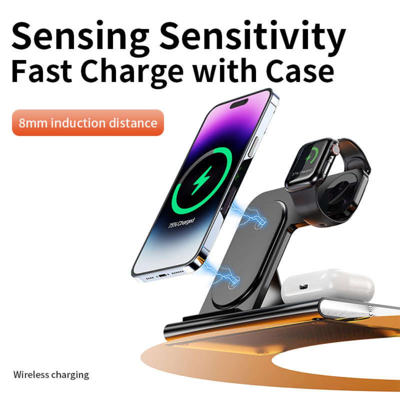 Davidex Station de Charge sans Fil Pliable 3 en 1, Chargeur sans Fil Mag-Safe, Compatible avec Les Séries i_Phone 12/13/14, Air_pods 2/3/Pro, Smart Watch (Noir)