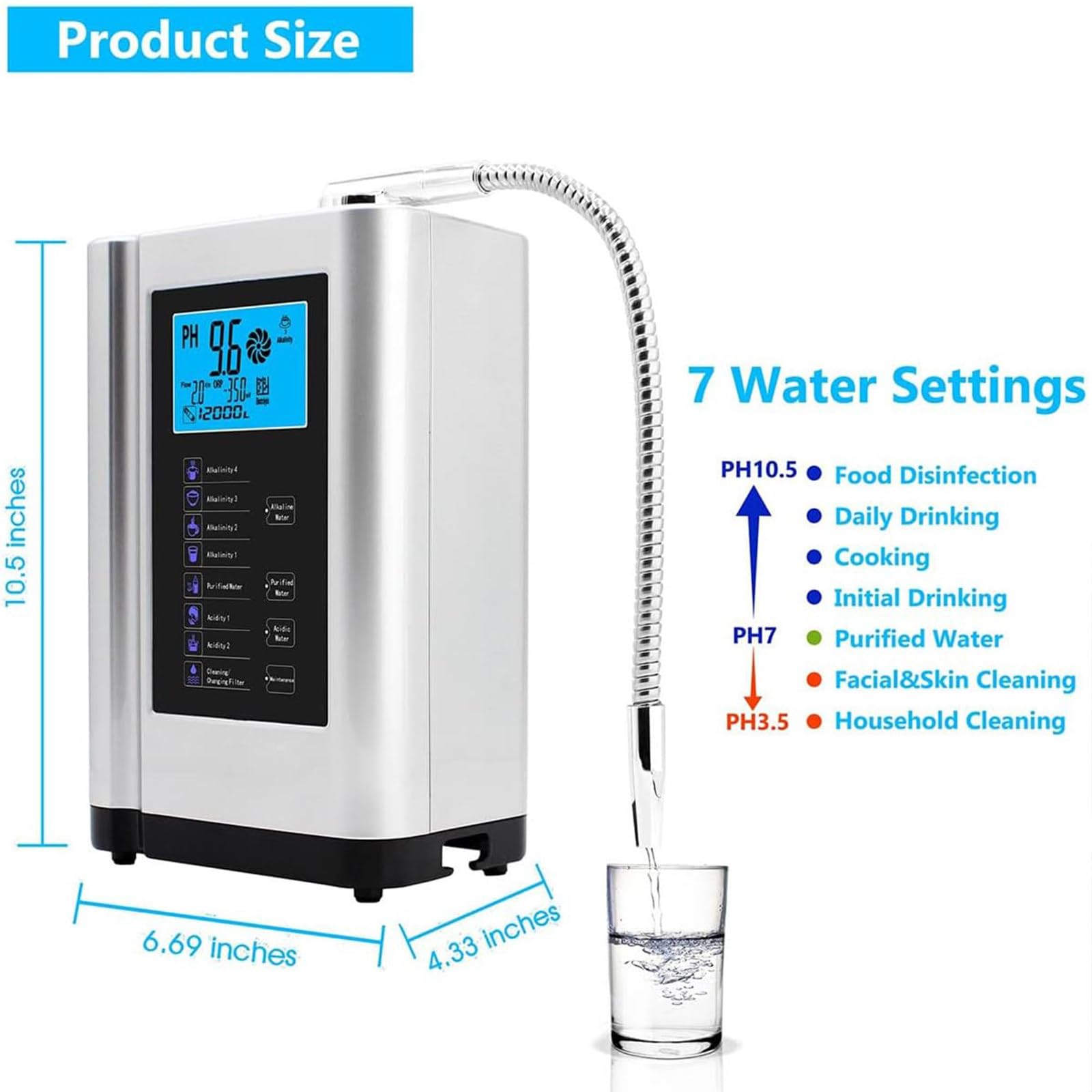 Filtro dell'Acqua, Macchina ionizzatore Acqua alcalina AG7.0, filtraggio dell'Acqua casa, Produce Acqua alcalina acida PH 3,5-10,5, Filtro per l'acqua Potabile acida alcalina Domestica,White