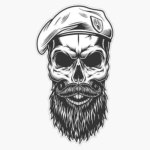 Miniatura 1 de HOF Trading Adhesivo de vinilo de calavera barbuda, impermeable, para laptop, pared, ventana, 5 pulgadas