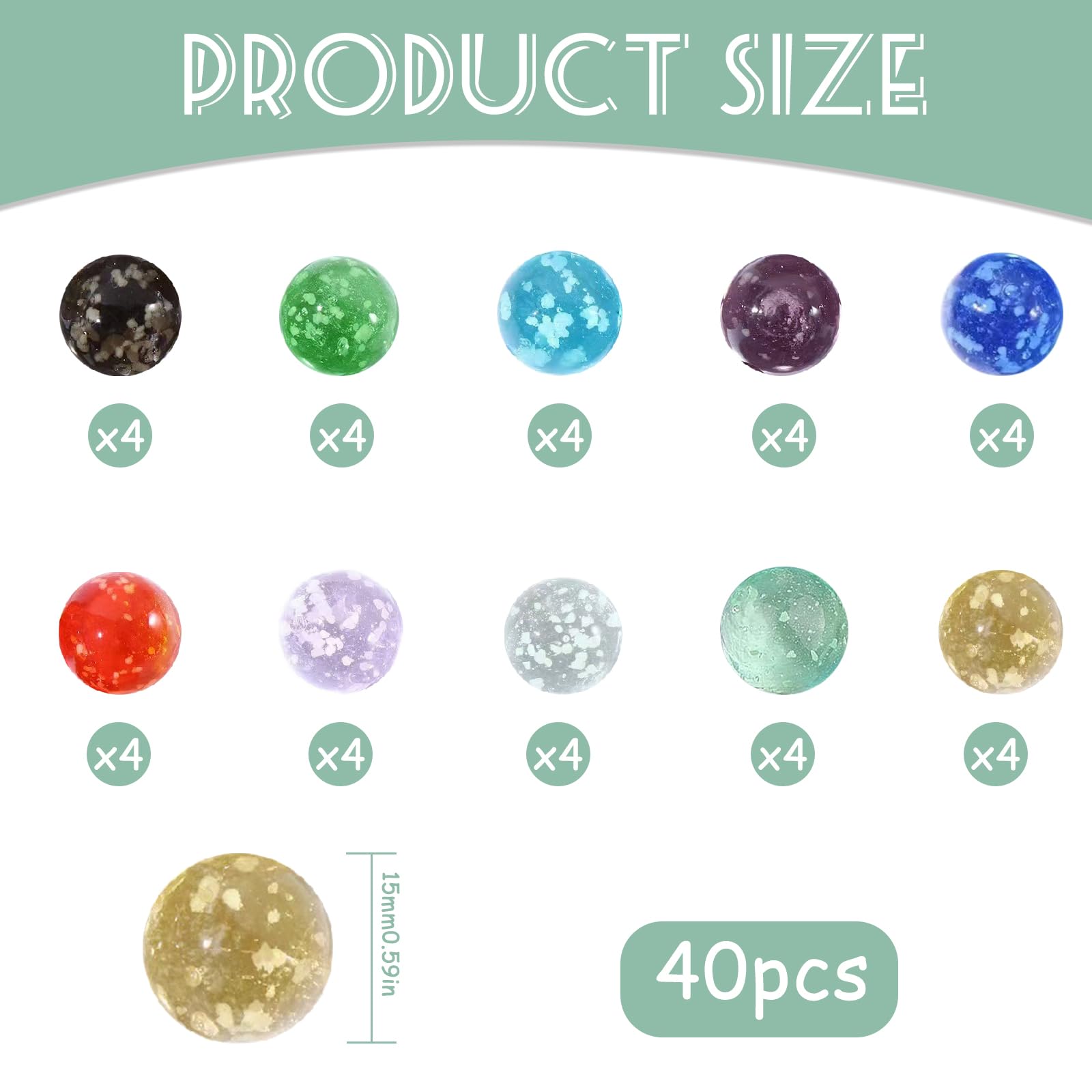 40 Canicas de Vidrio, 16mm Canicas Que Brillan en la Oscuridad, Diez Colores, Adecuado para Juegos Infantiles con canicas