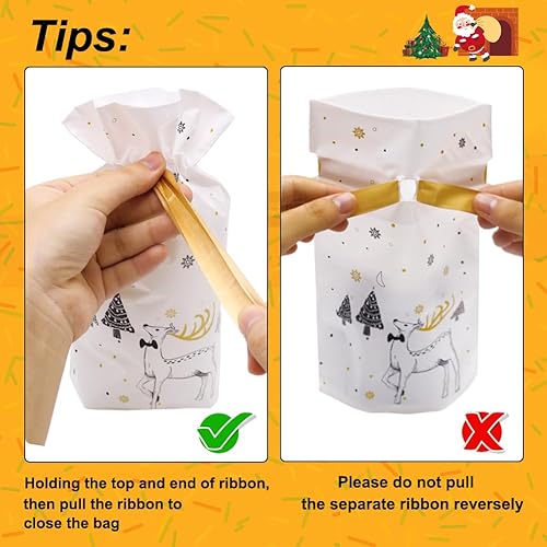 Miniatura 35 de HRX Package 50 bolsas de regalo de Navidad, 5.8 x 9 x 2.4 pulgadas, con cordón para dulces, galletas y regalos Rojo