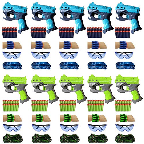 wishery Accessories for Nerf Party Supplies & Boys Birthday Favors -10 Kids Bulk Pack - Compatible with Mini Nerf Guns - Small Dart Gun Blasters, Foam Bullets, Safety Glasses, Face Masks, Wrist Bands
