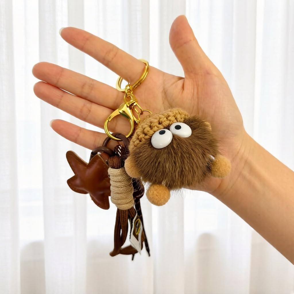 Fluffy Monster Bag Charm Keychain with Star Knots image 5